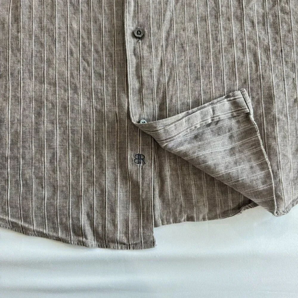 Banana Republic Mens XL Brown Slim Fit Italian Linen Long Sleeve Shirt Good